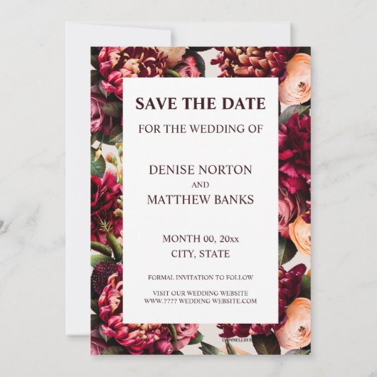 Romantische Chrysanthemum op Cameo Beige Save Date Kaart (Achterkant)