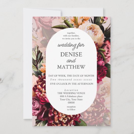 Romantische Chrysanthemum op Mauve Chalk Wedding Kaart (Voorkant)