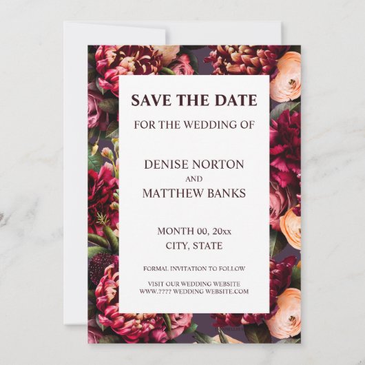 Romantische Chrysanthemum op Midnight Plum Save Da Kaart (Achterkant)