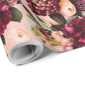 Romantische Chrysanthemum op Roze Gossamer Cadeaupapier (Rol Hoek)