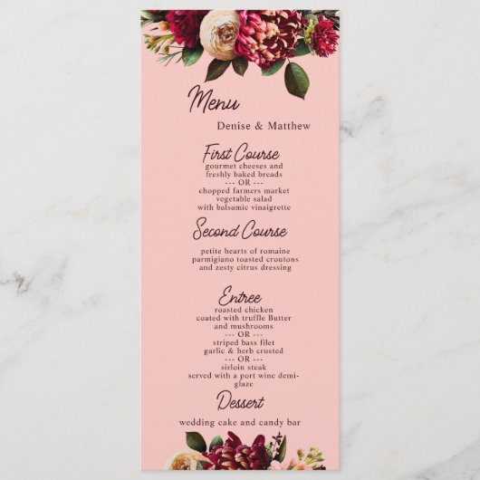 Romantische Chrysanthemum op Roze Gossamer Menu (Voorkant)