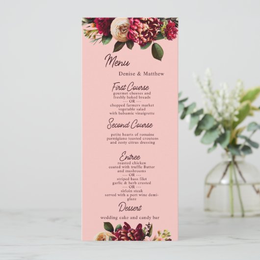 Romantische Chrysanthemum op Roze Gossamer Menu (Staand voorkant)