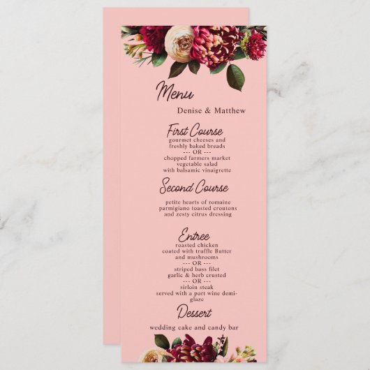 Romantische Chrysanthemum op Roze Gossamer Menu (Voorkant / Achterkant)