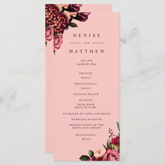 Romantische Chrysanthemum op Roze Gossamer Programmakaart (Voorkant / Achterkant)