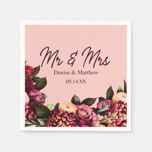 Romantische Chrysanthemum op Roze Gossamer Servet (Voorkant)