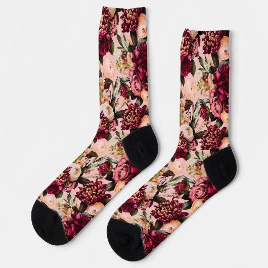 Romantische Chrysanthemum op Roze Gossamer Sokken (Links)