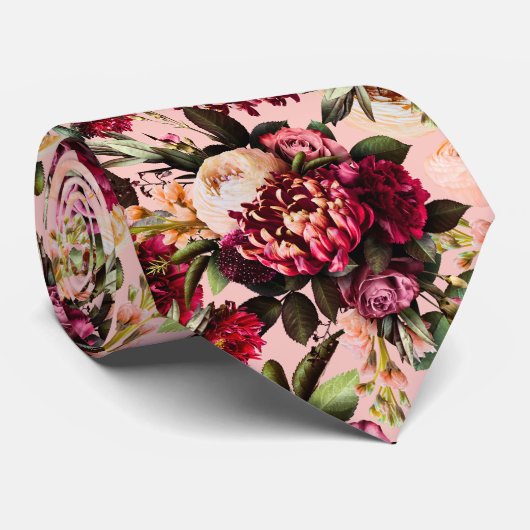 Romantische Chrysanthemum op Roze Gossamer Stropdas (Opgerold)