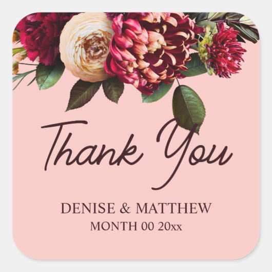 Romantische Chrysanthemum op Roze Gossamer Vierkante Sticker (Voorkant)