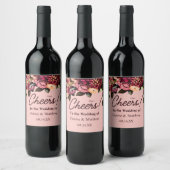 Romantische Chrysanthemum op Roze Gossamer Wijn Etiket (Flessen)