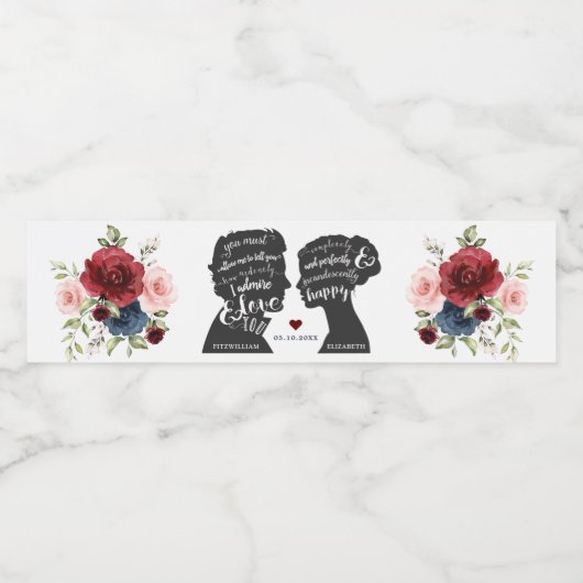 Romantische citaten Kalligrafie Jane Austen bruilo Waterfles Etiket (Enkel label)