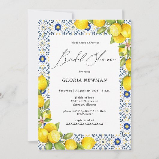 Romantische citroenen en blauwe Tegels Vrijgezelle Kaart (Voorkant)