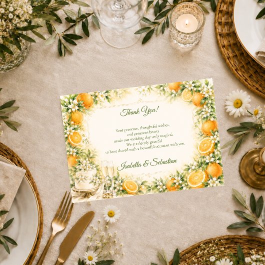 Romantische Citrus Bruiloft Bedankkaart