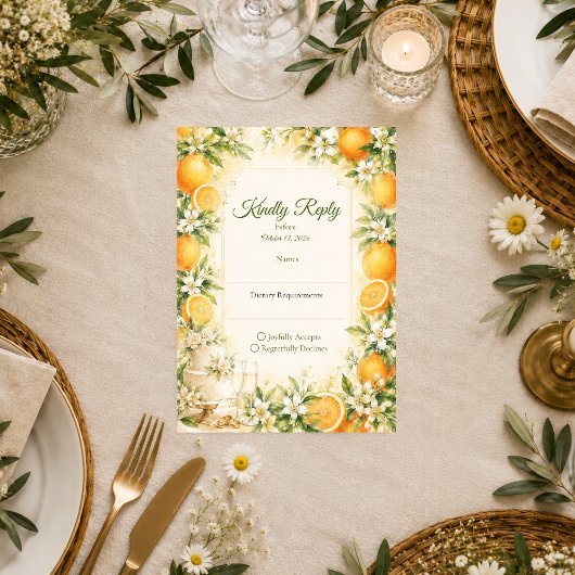 Romantische Citrus Bruiloft RSVP Kaartje
