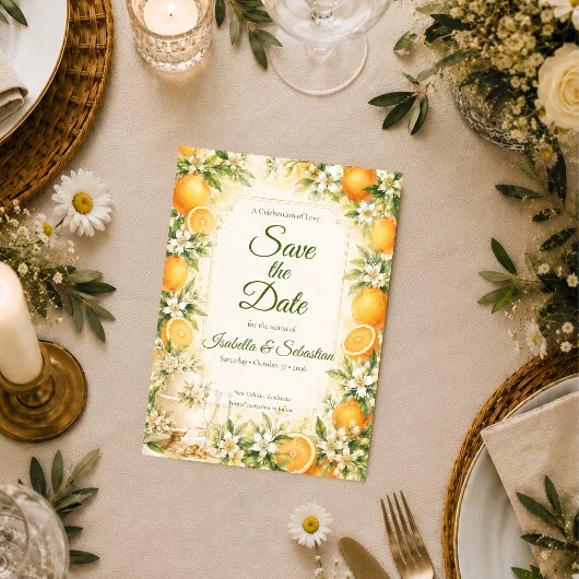 Romantische Citrus Bruiloft Save The Date