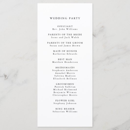 Romantische Classy Calligraphy Huwelijksceremonie Programmakaart (Achterkant)