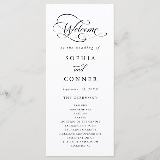 Romantische Classy Calligraphy Huwelijksceremonie Programmakaart (Voorkant)