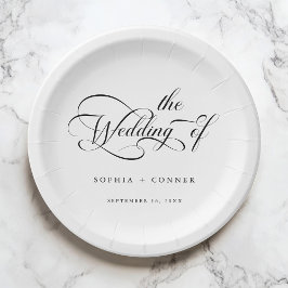 Romantische Classy Calligraphy Trouwen Zwart & Wit Papieren Bordje