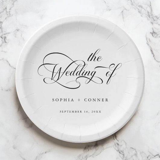 Romantische Classy Calligraphy Trouwen Zwart & Wit Papieren Bordje