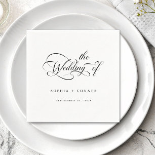 Romantische Classy Calligraphy Trouwen Zwart & Wit Servet