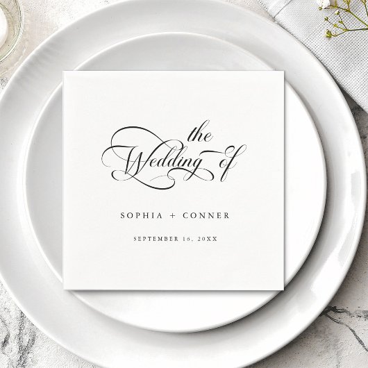 Romantische Classy Calligraphy Trouwen Zwart & Wit Servet