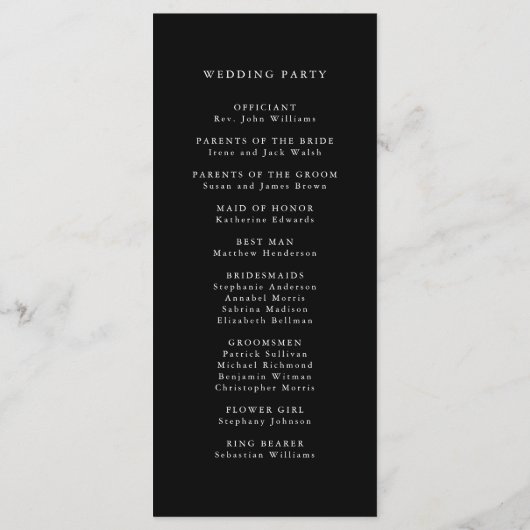 Romantische Classy Calligraphy Wedding Black Cerem Programmakaart (Achterkant)