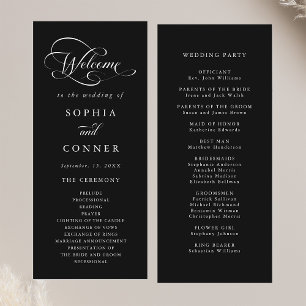 Romantische Classy Calligraphy Wedding Black Cerem Programmakaart