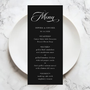 Romantische Classy Calligraphy Wedding Black Menu