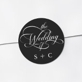 Romantische Classy Calligraphy Wedding Black Ronde Sticker