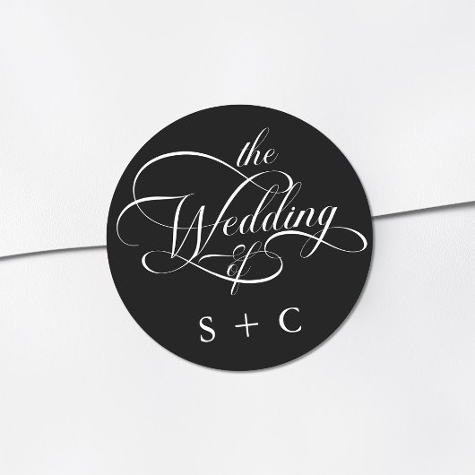 Romantische Classy Calligraphy Wedding Black Ronde Sticker