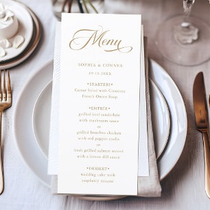 Romantische Classy Calligraphy Wedding Gold & Whit Menu