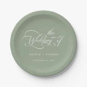 Romantische Classy Calligraphy Wedding Sage Green Papieren Bordje