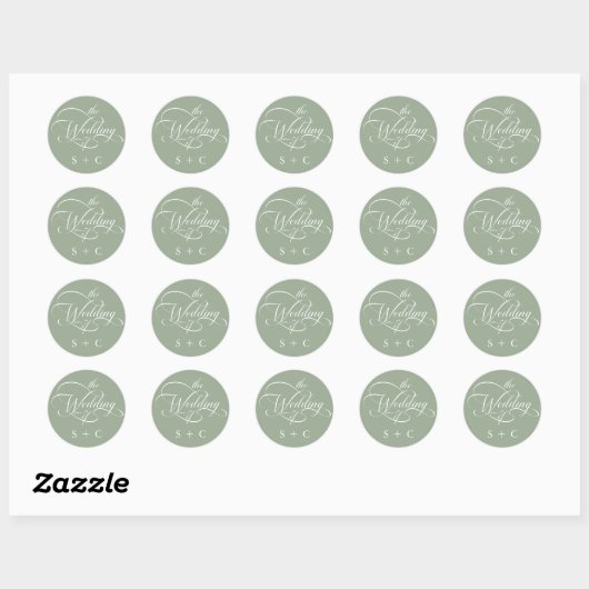 Romantische Classy Calligraphy Wedding Sage Green Ronde Sticker (Vel)