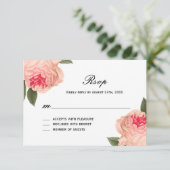 Romantische Coral Peonie met Stripes RSVP-kaarten RSVP Kaartje (Staand voorkant)
