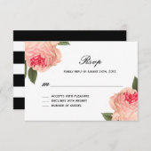 Romantische Coral Peonie met Stripes RSVP-kaarten RSVP Kaartje (Voorkant / Achterkant)