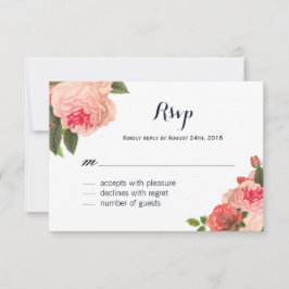 Romantische Coral Peonie op Navy RSVP-kaarten RSVP Kaartje