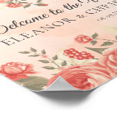 Romantische  Coral Rozen bruiloft welkom Poster (Hoek)
