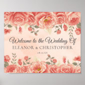 Romantische  Coral Rozen bruiloft welkom Poster (Voorkant)