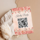 Romantische Coral Rozen Waterverf QR Code Huwelijk RSVP Kaartje