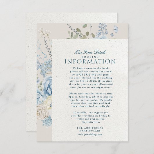 Romantische Cotswolds Winter Bloemen Details Huwel Informatiekaartje (Voorkant / Achterkant)