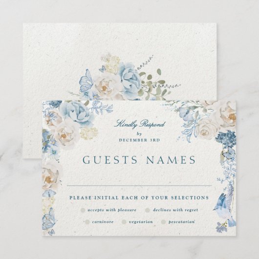 Romantische Cotswolds Winter Bloemen Huwelijk RSVP Kaartje (Voorkant / Achterkant)