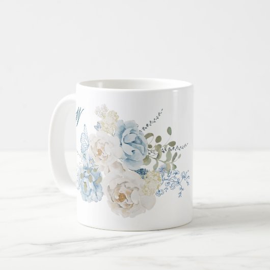 Romantische Cotswolds Winter Bloemen Monogram Koffiemok (Voorkant links)