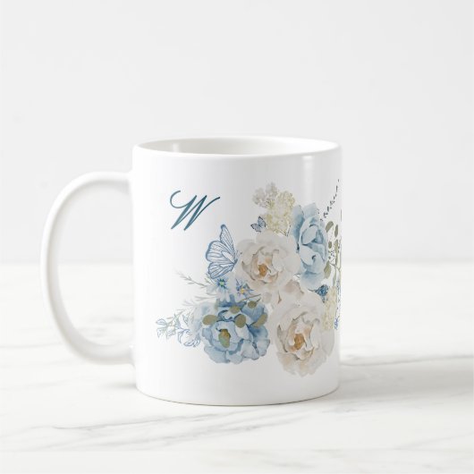 Romantische Cotswolds Winter Bloemen Monogram Koffiemok (Links)