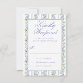 Romantische cottage blauwe bloemenframe bruiloft RSVP kaartje
