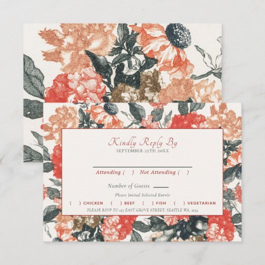 -Romantische Cottcore Floral Wedding RSVP Informatiekaartje (Voorkant / Achterkant)