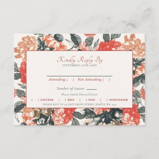 -Romantische Cottcore Floral Wedding RSVP Informatiekaartje (Voorkant)