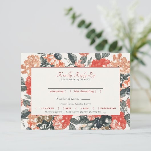 -Romantische Cottcore Floral Wedding RSVP Informatiekaartje (Staand voorkant)