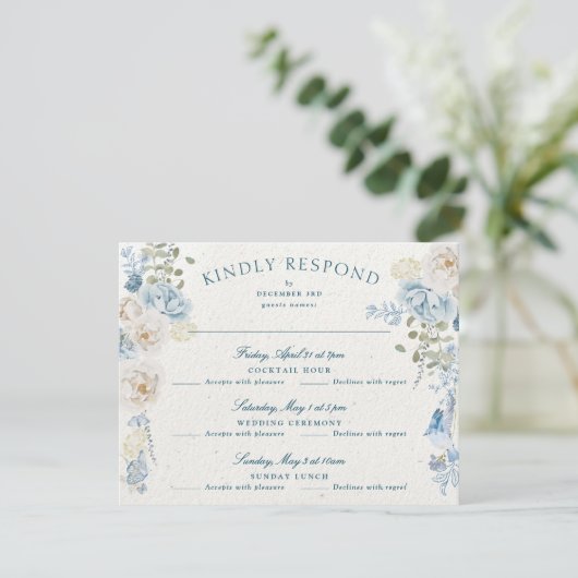 Romantische Cottwolds Winter Florals Uitgebreide H RSVP Kaartje (Staand voorkant)