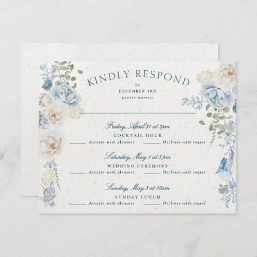 Romantische Cottwolds Winter Florals Uitgebreide H RSVP Kaartje (Voorkant / Achterkant)