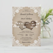 Romantische Country Burlap Lights Floral Lace Wedd Kaart (Staand voorkant)