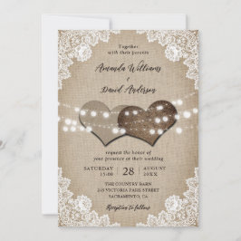Romantische Country Burlap Lights Floral Lace Wedd Kaart